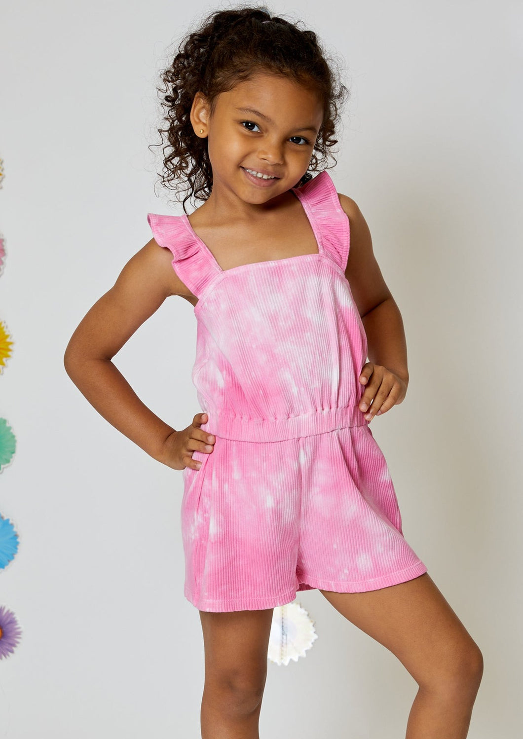 girls tie dye rib romper