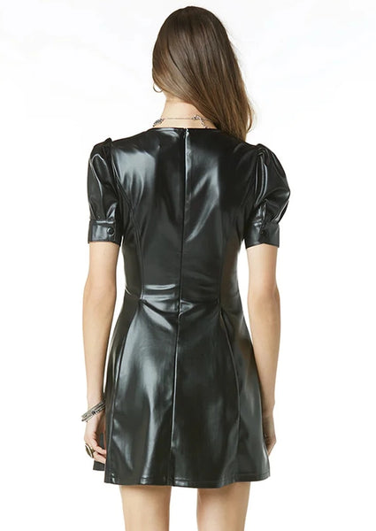 short sleeve vegan leather dress