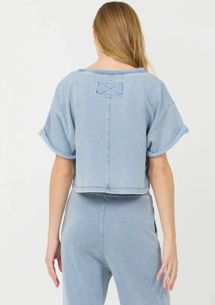 denim washed french terry top