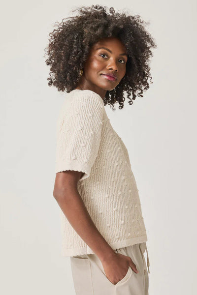 textured short sleeve sweater