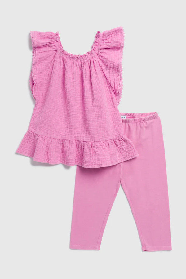 girls gauze top + legging set