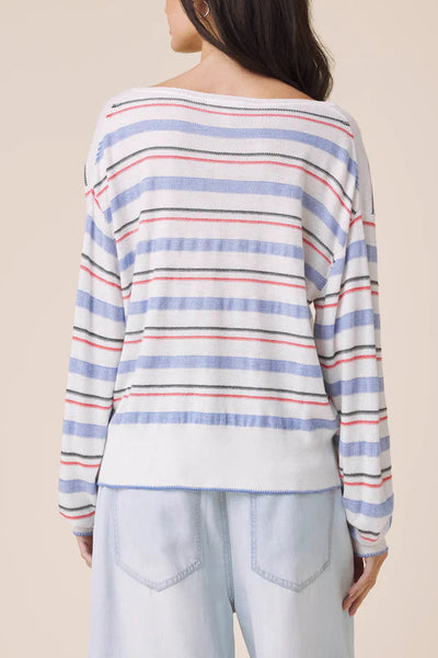 v neck multi stripe sweater