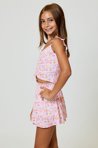 girls floral smock waist skirt