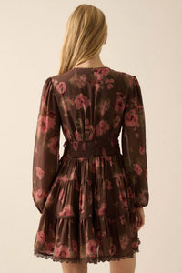 long sleeve floral chiffon dress