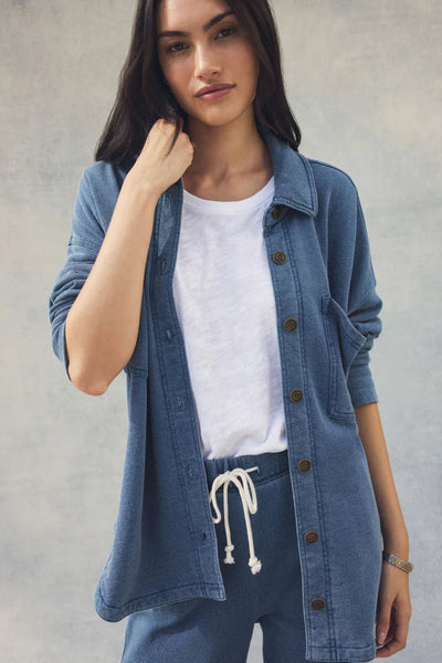 knit denim shacket