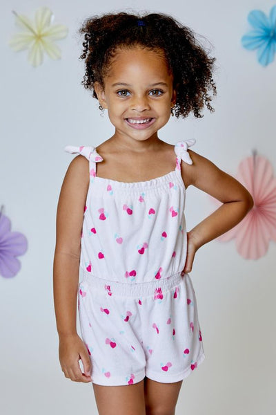 girls cherry hearts romper