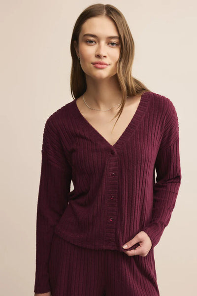 rib long sleeve cozy cardigan