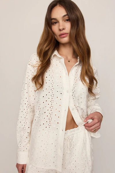knit eyelet button up shirt