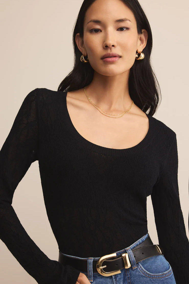 scoop neck mesh sweater