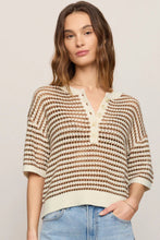 Load image into Gallery viewer, knit stripe short sleeve button sweater
