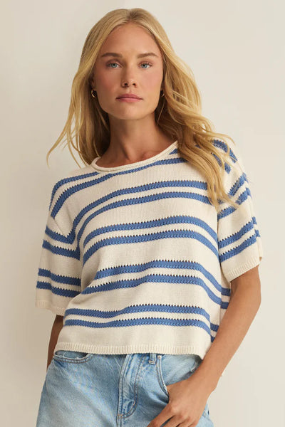 stripe short sleeve sweater