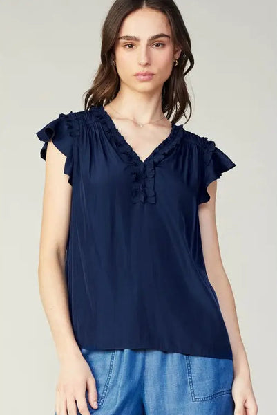 v neck flutter sleeve blouse