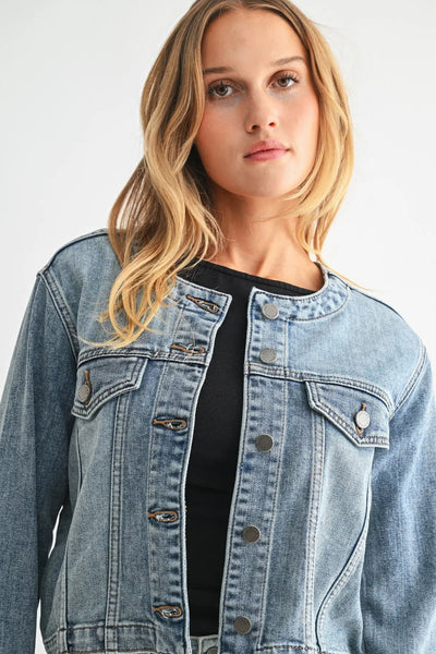 collarless denim jacket