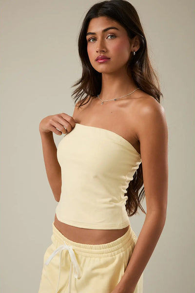 soft tube top pair with wide leg mid rise sweatpant