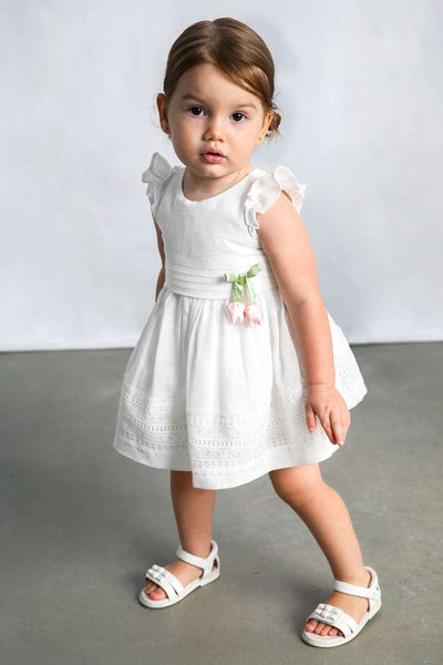 mini girls linen dress w rose