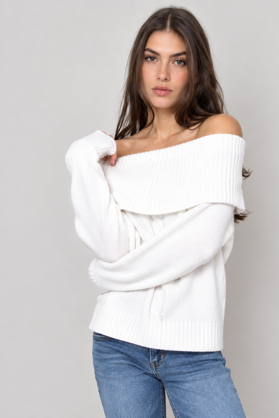Rib Long Sleeve Off Shoulder Sweater