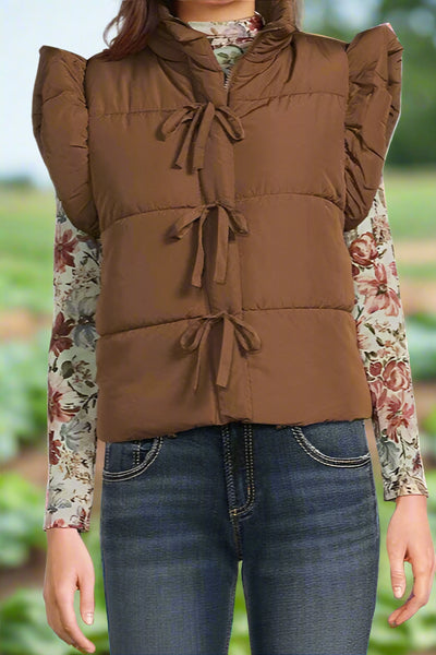 bow flutter sleeve puff vest