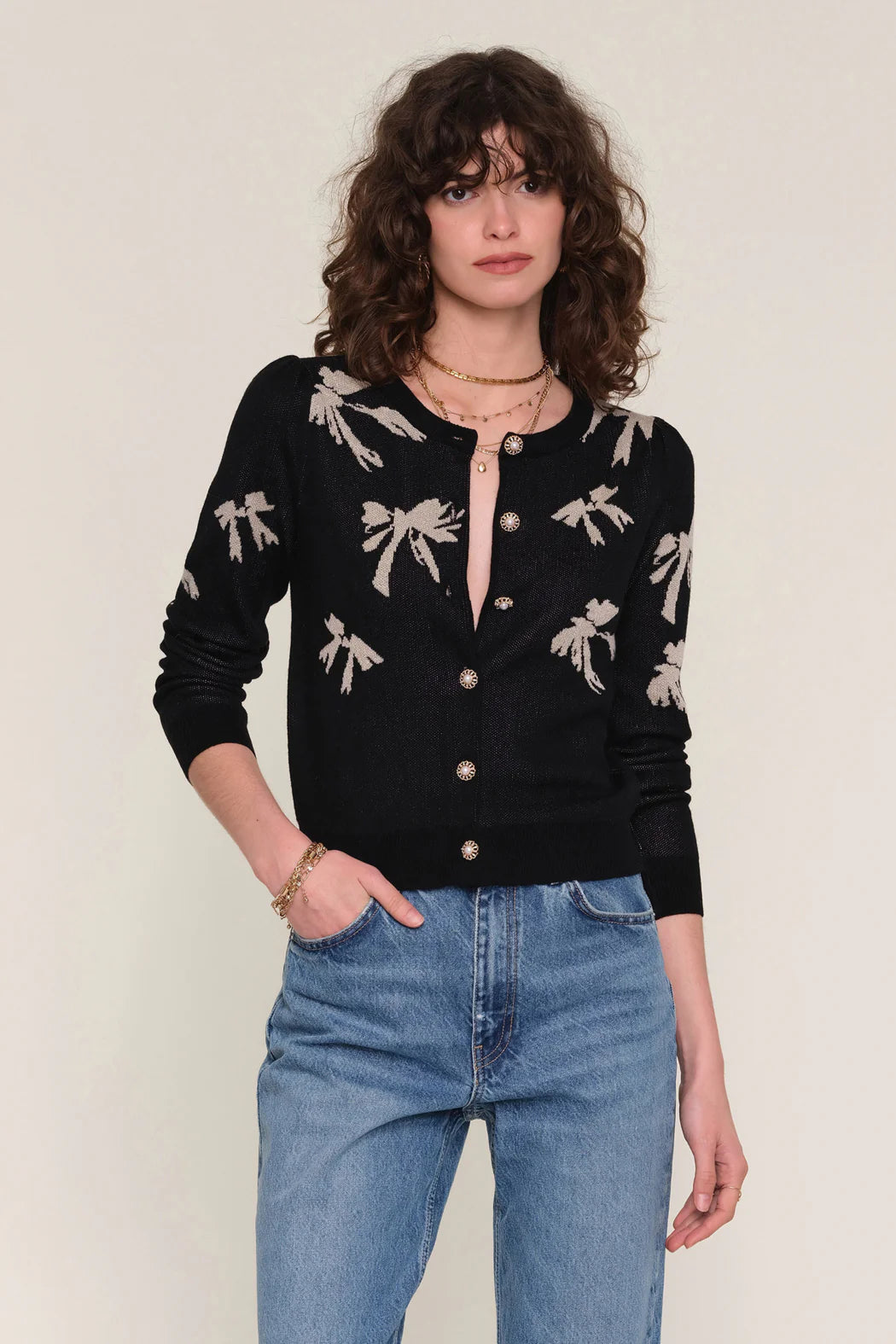 bows jewel button cardigan