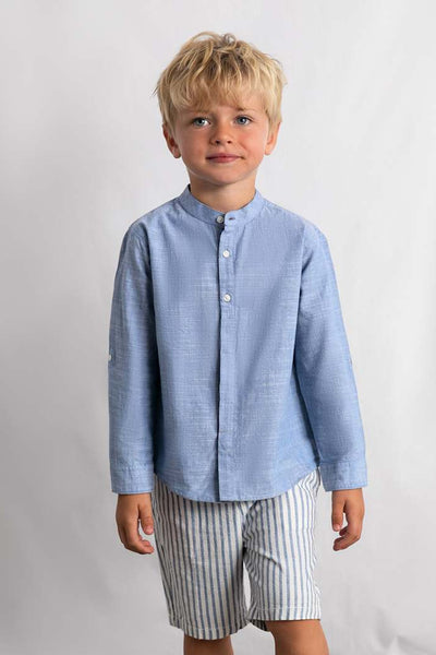 boys linen shirt + stripe short set