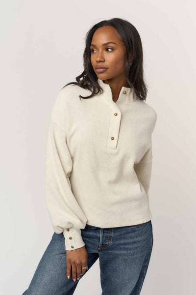 button mock neck pullover
