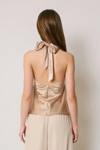 Load image into Gallery viewer, Satin Gold Trim Halter Top
