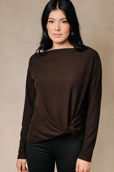 Long Sleeve Rib Twist Knit Top