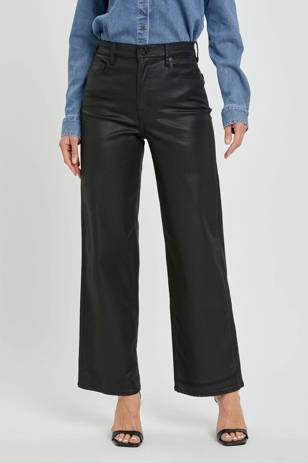 coated straight dad jean