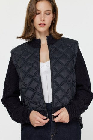 combo quilted sweater jacket