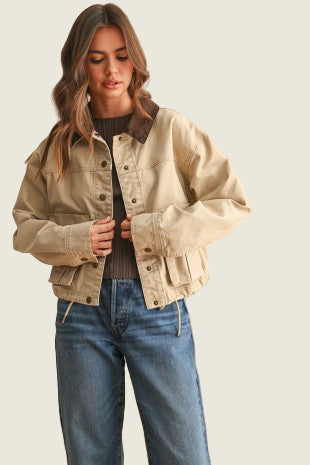 contrast collar utility jacket
