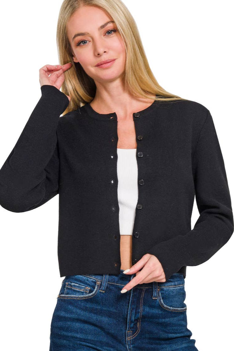 crew neck button cardigan