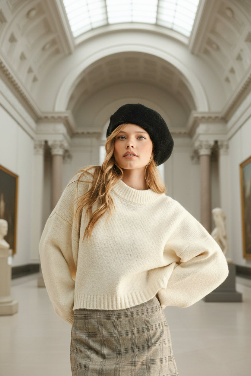 crew neck drop shoulder sweater