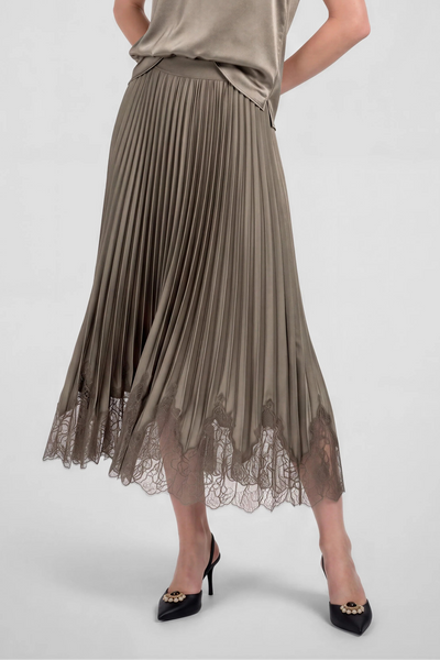 Pleat Lace Hem Midi Skirt