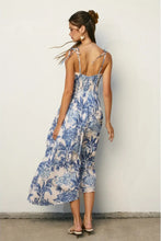 Load image into Gallery viewer, tie shoulder palm print midi dress
