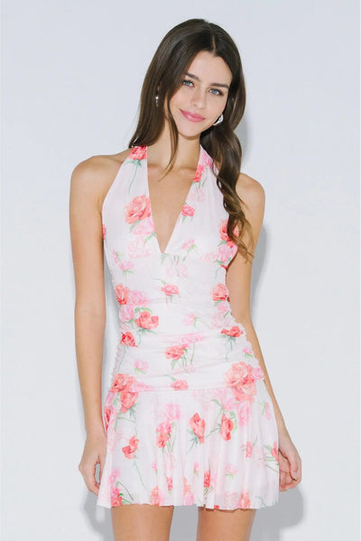 floral halter mini dress
