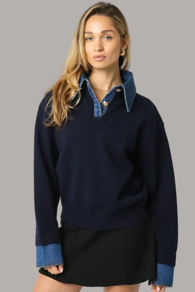 denim collar sweater