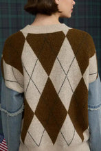 Load image into Gallery viewer, denim sleeve argyle sweater
