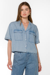 denim tencel short sleeve shirt