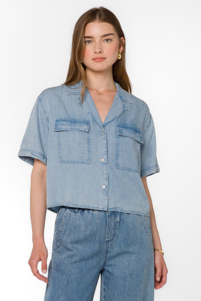 denim tencel short sleeve shirt