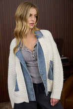 Load image into Gallery viewer, denim trim sweater jacket
