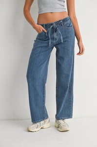 drawstring wide leg denim pant