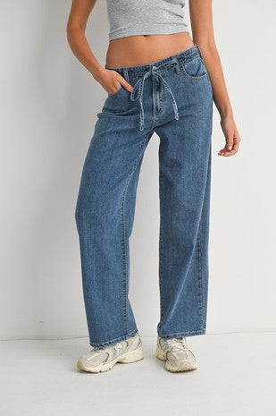 drawstring wide leg denim pant