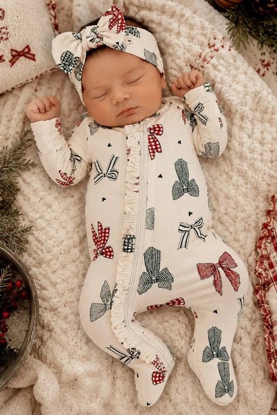 Baby Zip Ruffle Footie Xmas Bow