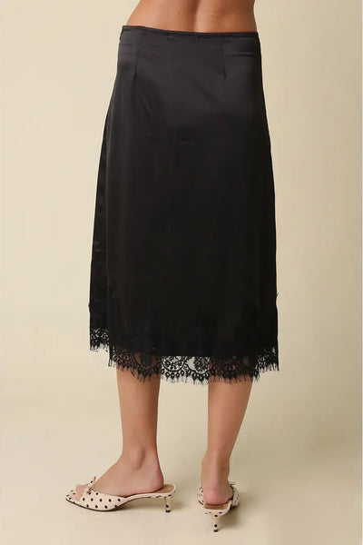 Satin Lace Hem Skirt