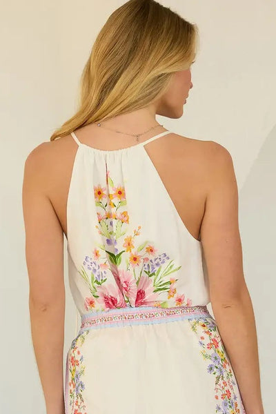 floral border print button cami