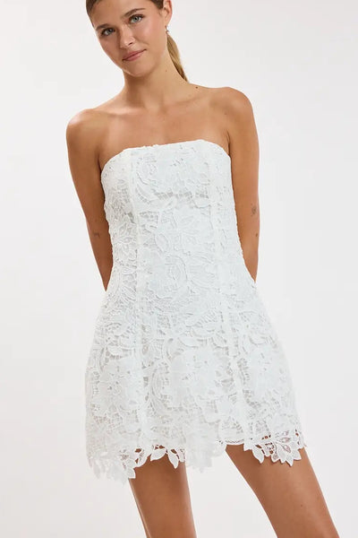embroiderd lace strapless dress