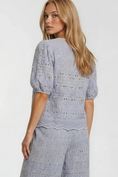 embroidered tie blouse
