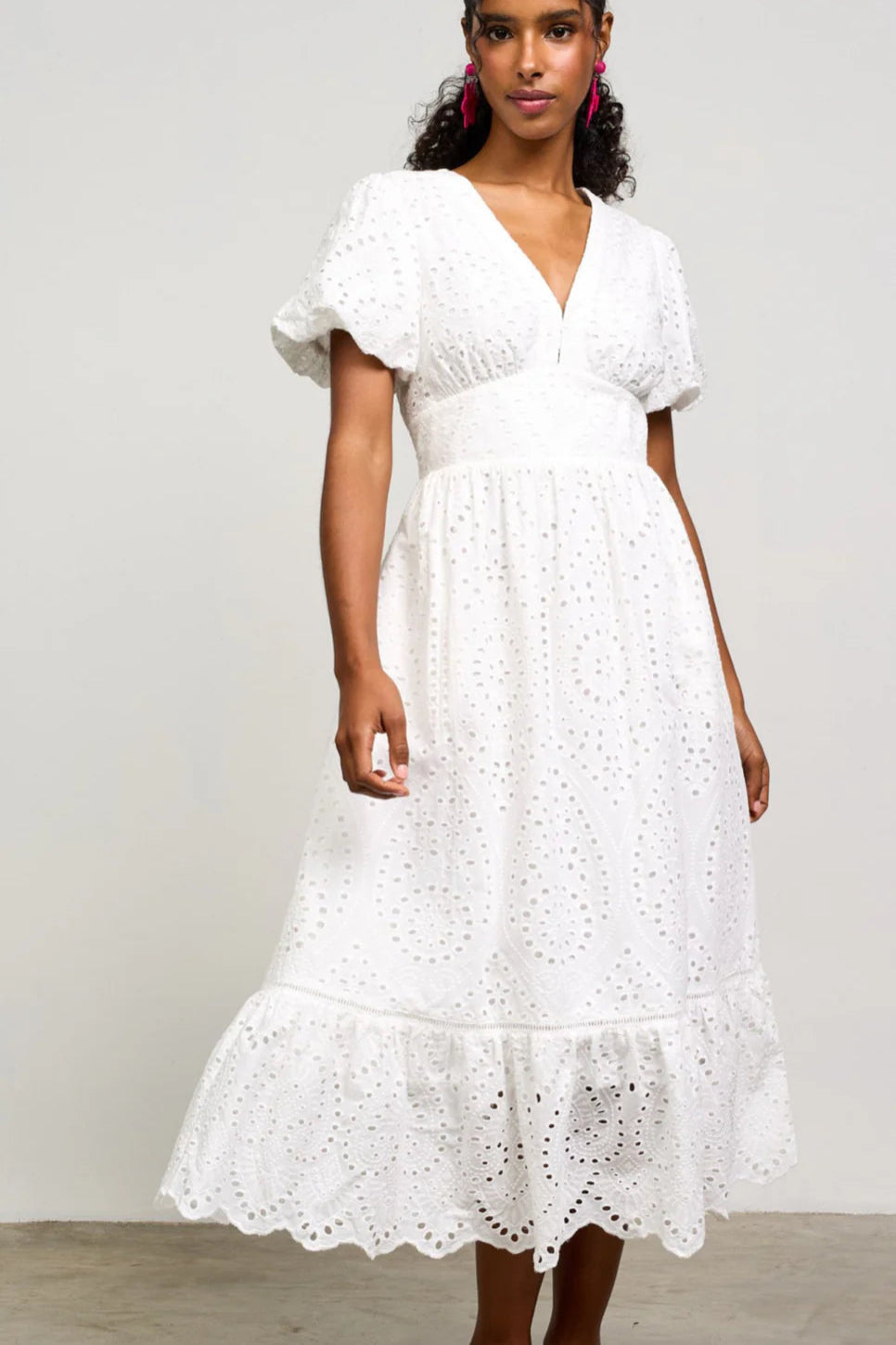 eyelet short sleeve midi dress
