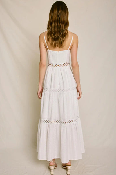 eyelet trim tiered maxi dress