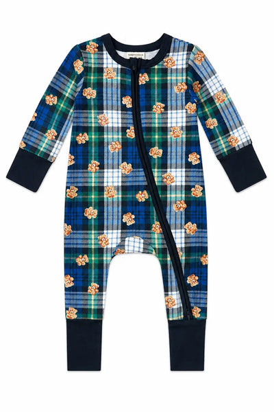 Baby Zip Romper Teddy Plaid