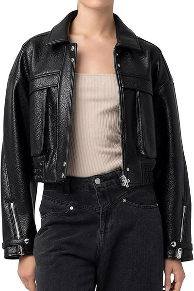 faux leather bomber jacket